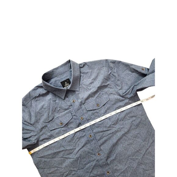 PrAna Men's Med button up Hiking Outdoor shirt Blue chest pocket Roll Tab nylon - Picture 6 of 10